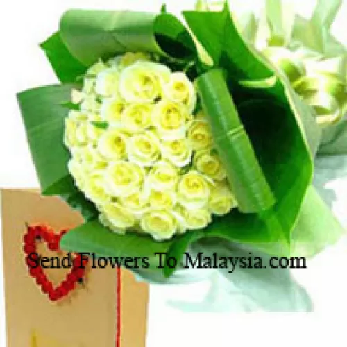 Bouquet de 50 roses jaunes avec une carte de vœux gratuite